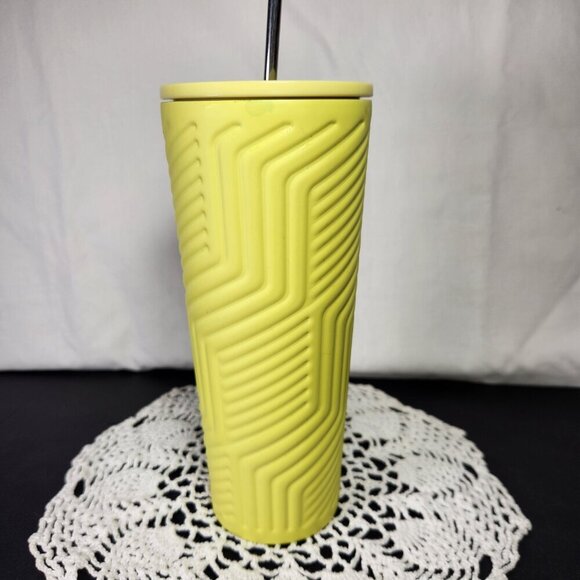 Starbucks Stainless Steel Neon Yellow Geometric Soft Touch 24oz Tumbler 2024 - Picture 3 of 8